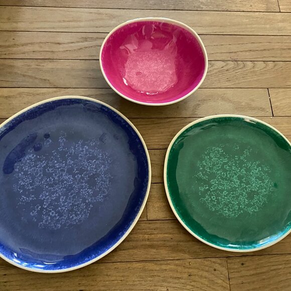 Anthropologie DAKOTA Melamine 3pc Dinner Place Setting Salad & Dinner Plate Bowl - Picture 2 of 2